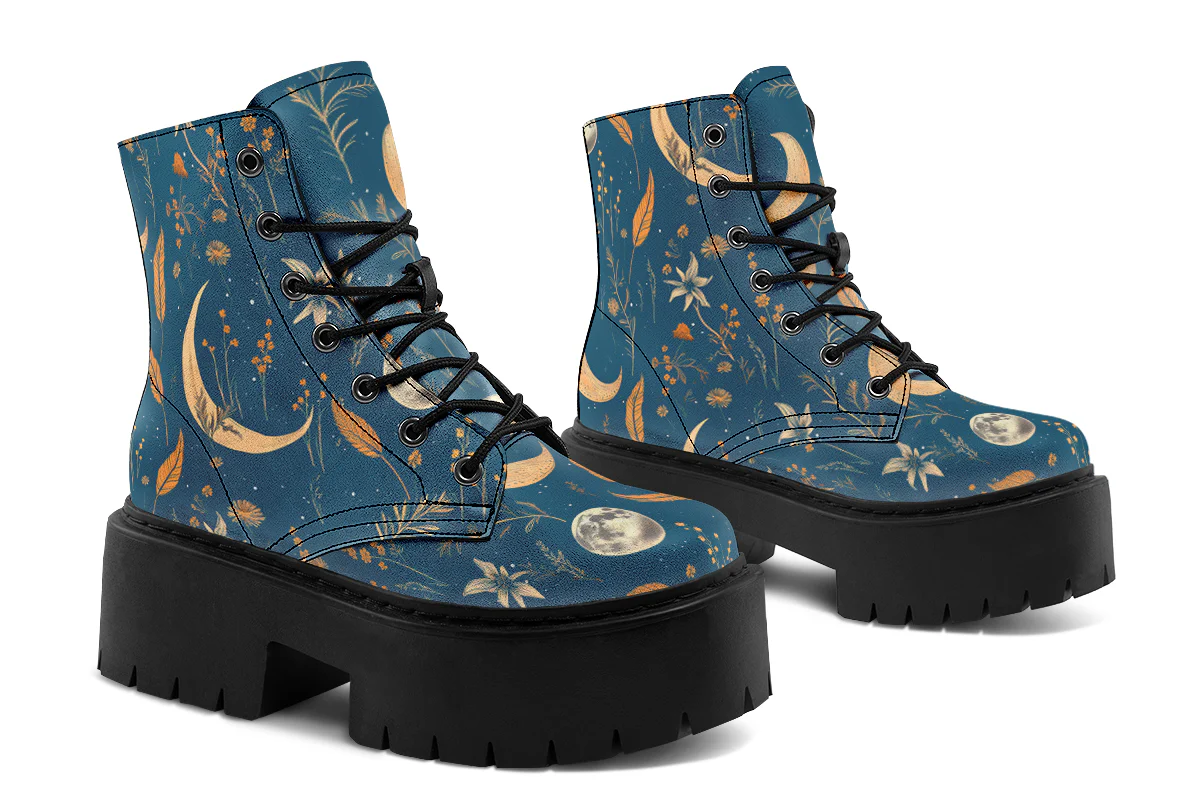 Blue Moonlit Botanica Platform Boots - Image 4