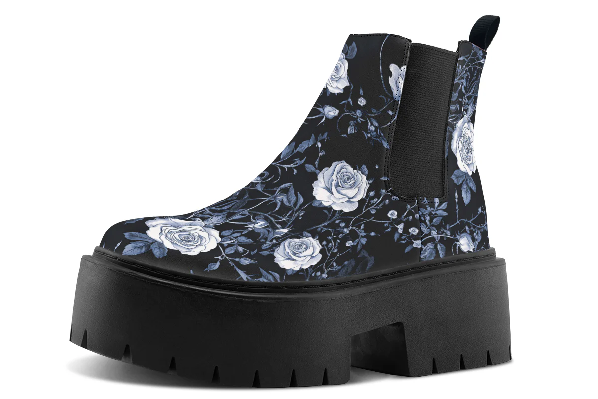 Blue Rose Romance Platform Chelsea Boots - Image 3