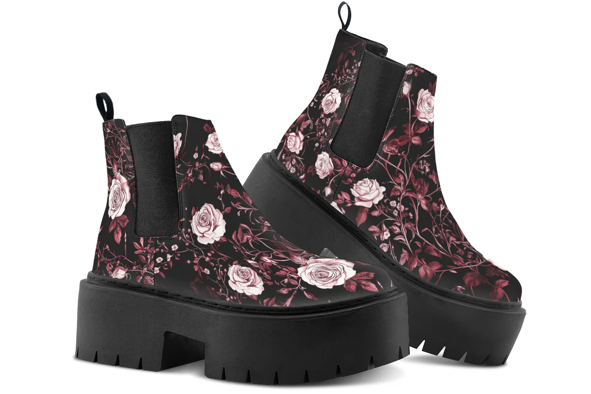 Crimson Rose Romance Platform Chelsea Boots - Image 4