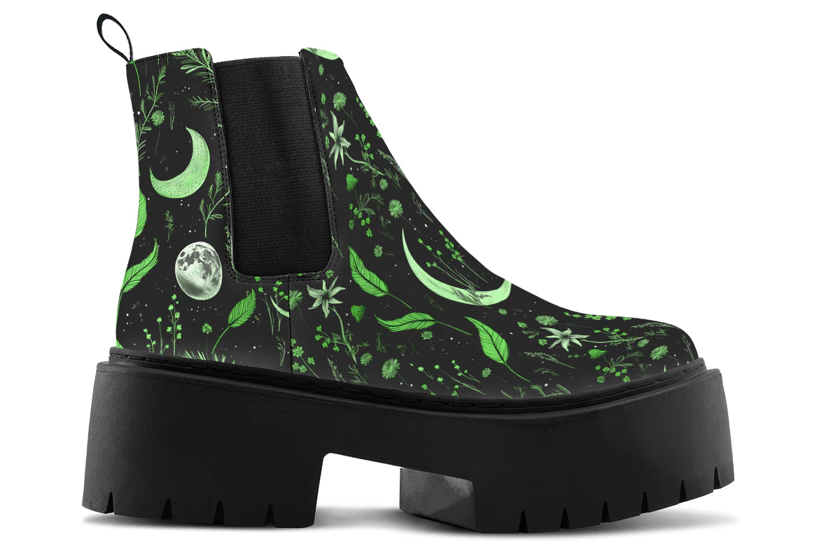 Green Moonlit Botanica Platform Chelsea Boots - Image 3