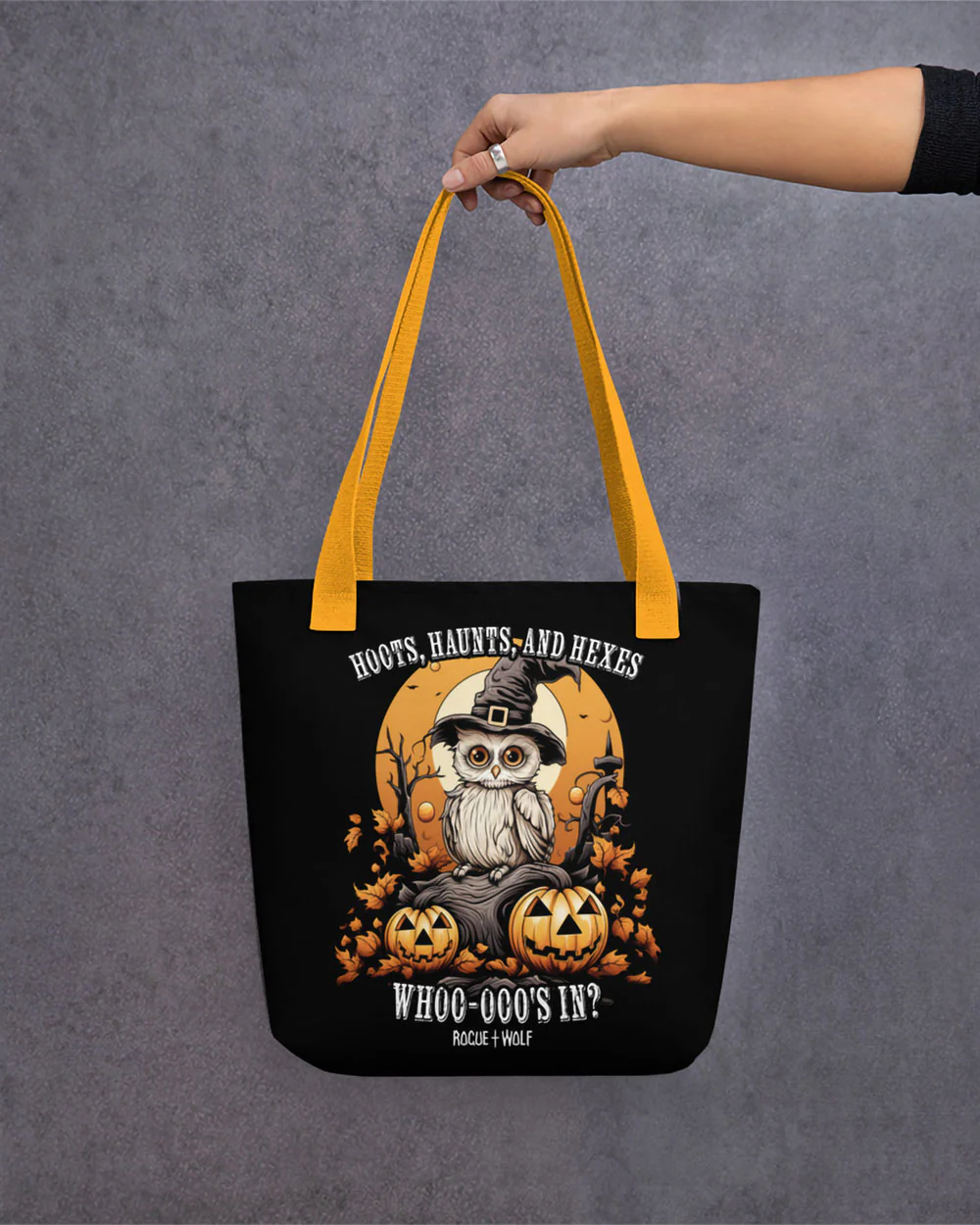 Hoots, Haunts, and Hexes Tote Bag - Image 6