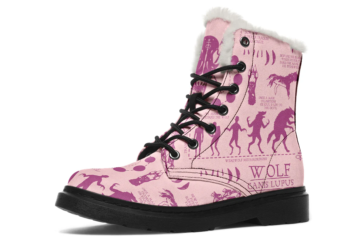 Pink Wolf Study Winter Boots
