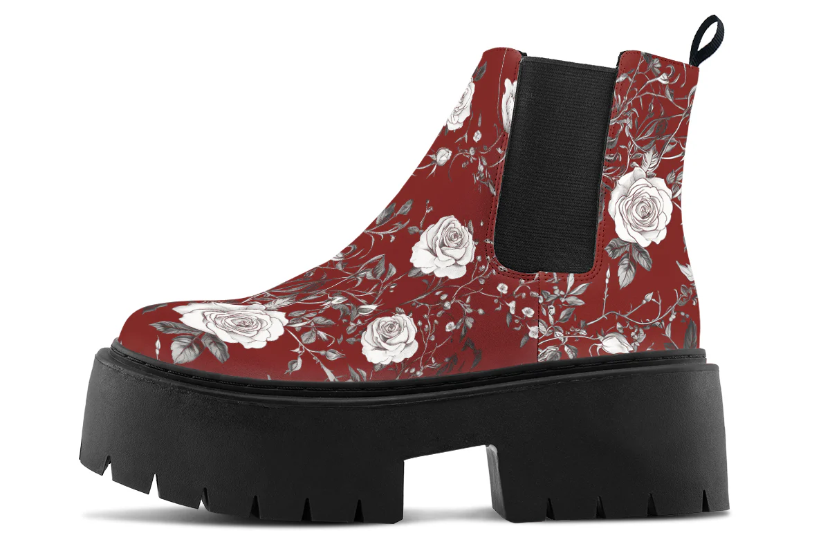 Red Rose Romance Platform Chelsea Boots