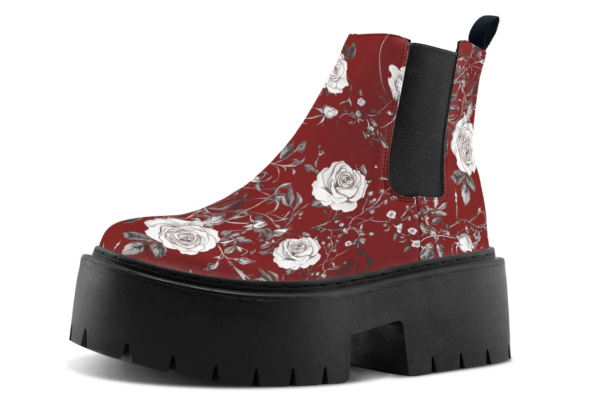 Red Rose Romance Platform Chelsea Boots - Image 2