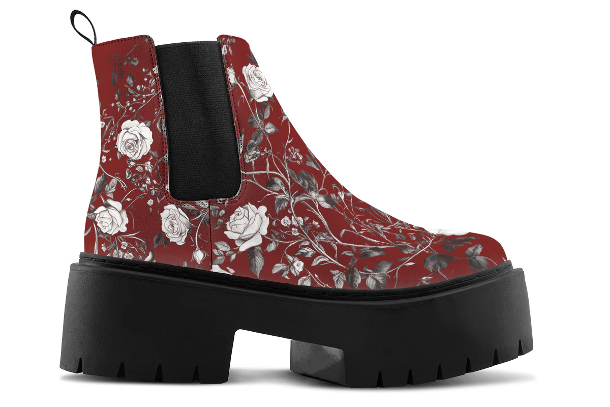 Red Rose Romance Platform Chelsea Boots - Image 3