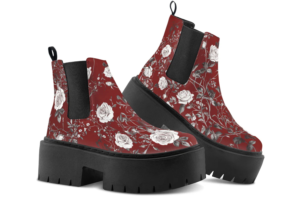 Red Rose Romance Platform Chelsea Boots - Image 4
