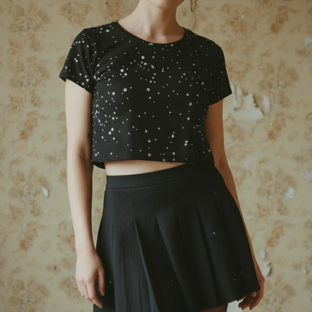 Starry Night Short Sleeve Crop Top - Image 4