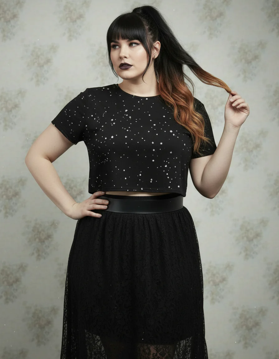 Starry Night Short Sleeve Crop Top - Image 8