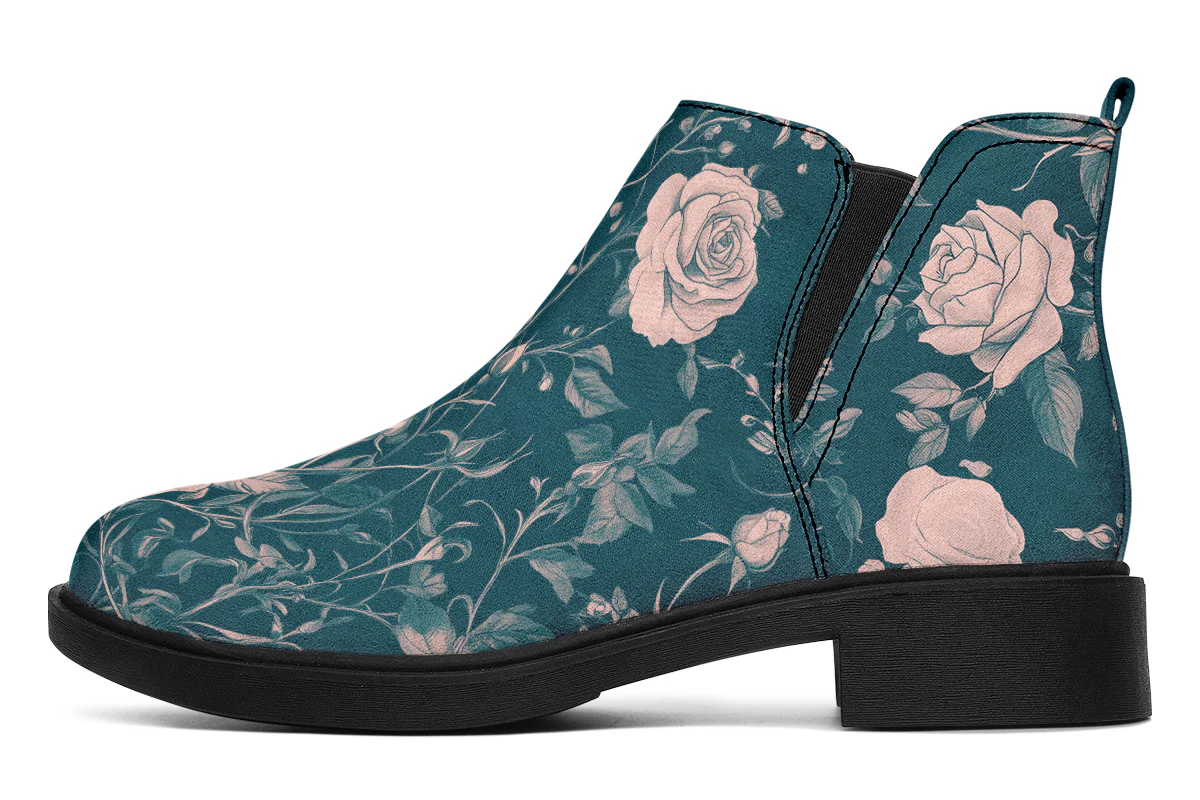 Teal Rose Romance Chelsea Boots