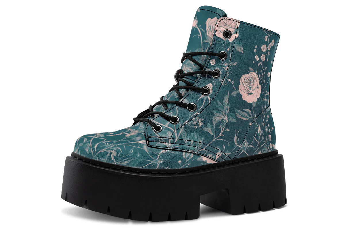 Teal Rose Romance Platform Boots - Image 2