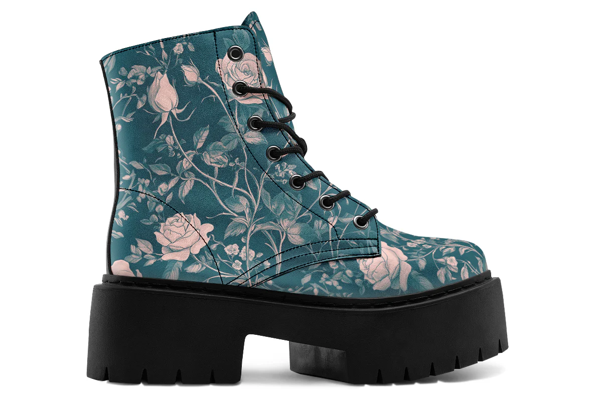 Teal Rose Romance Platform Boots - Image 3