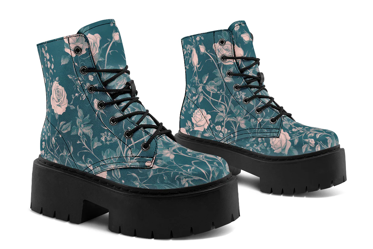 Teal Rose Romance Platform Boots - Image 4