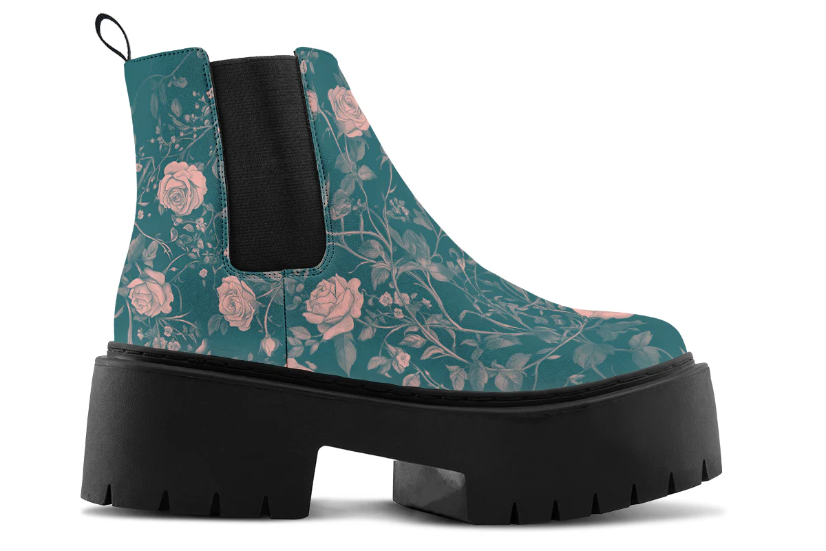 Teal Rose Romance Platform Chelsea Boots - Image 2