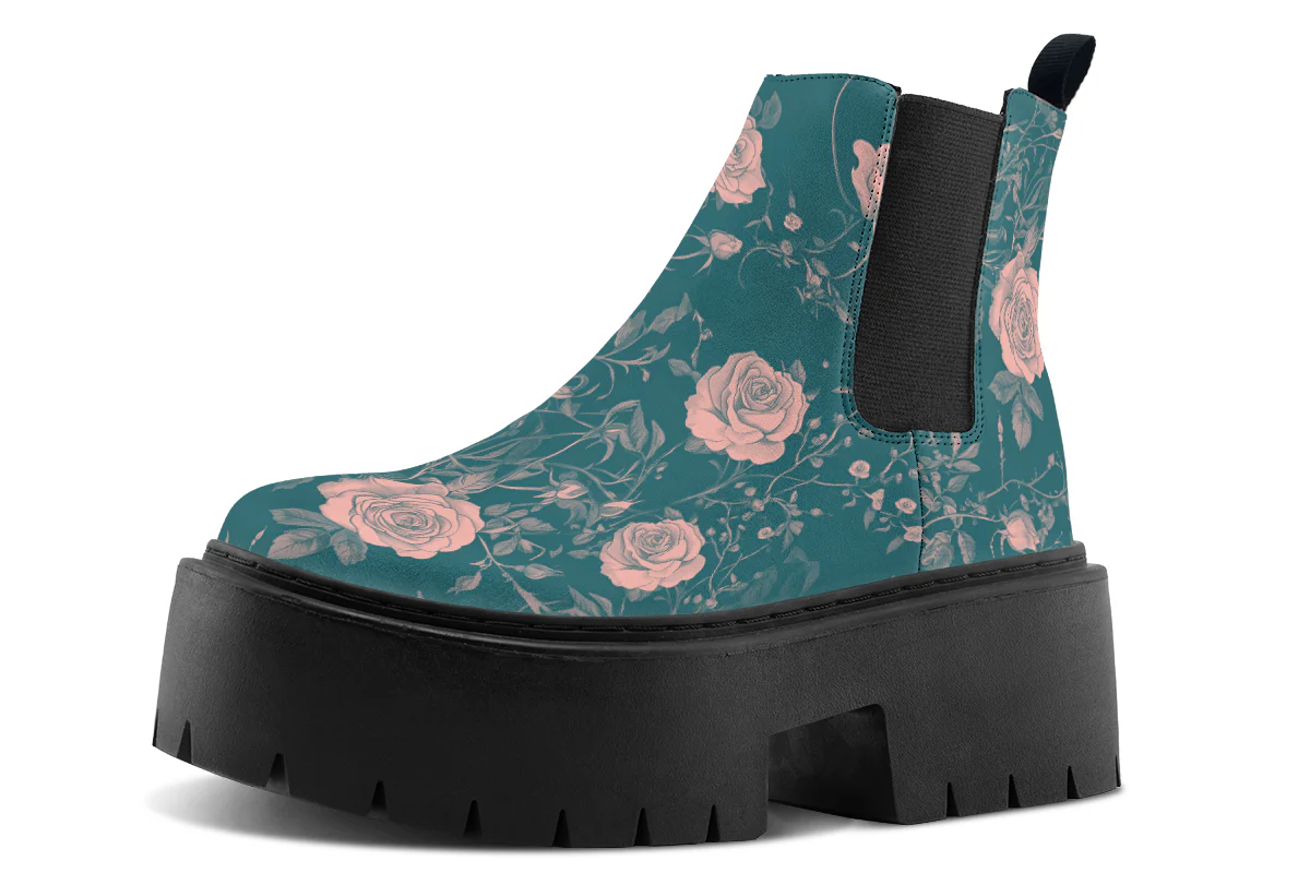 Teal Rose Romance Platform Chelsea Boots - Image 3