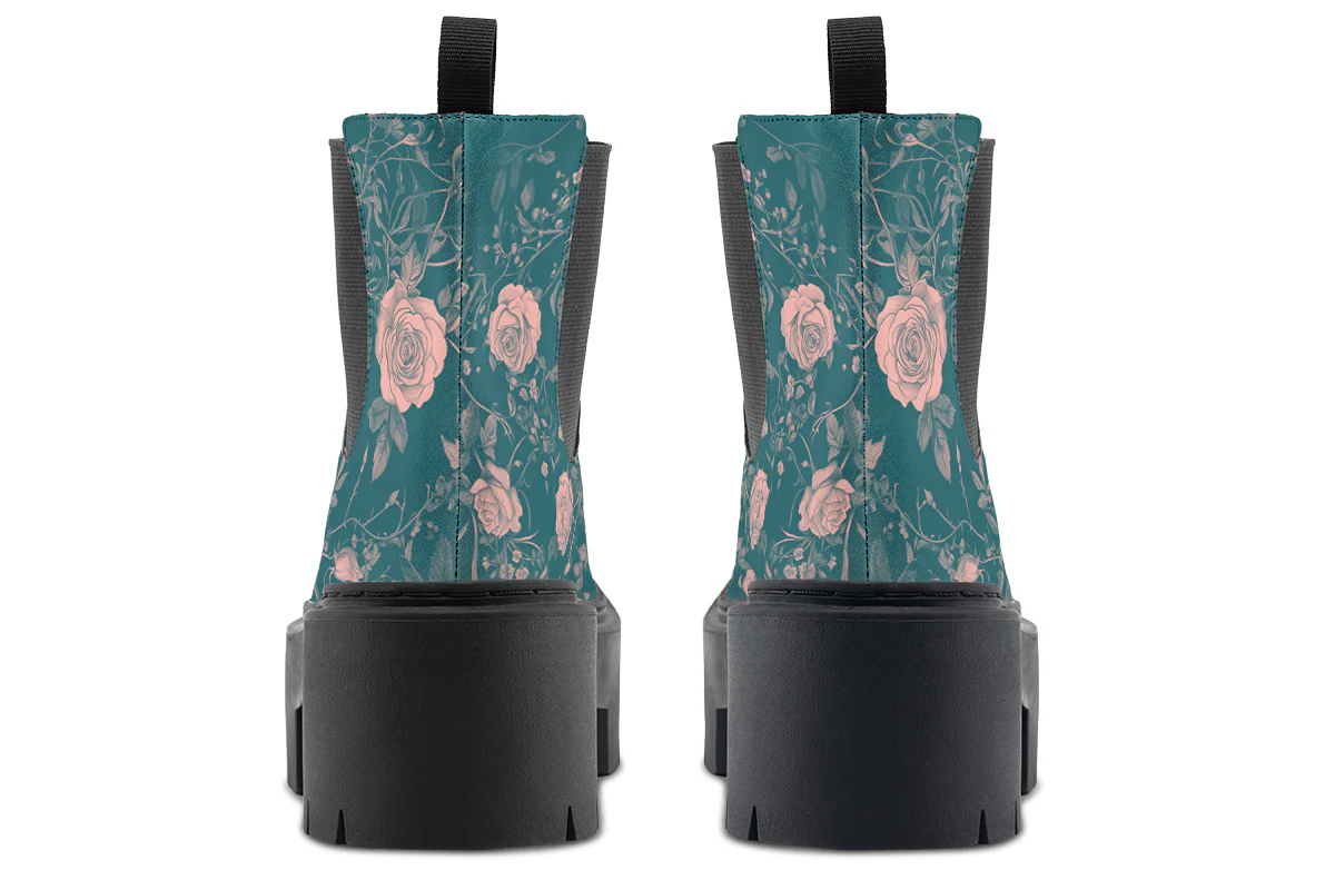 Teal Rose Romance Platform Chelsea Boots - Image 6