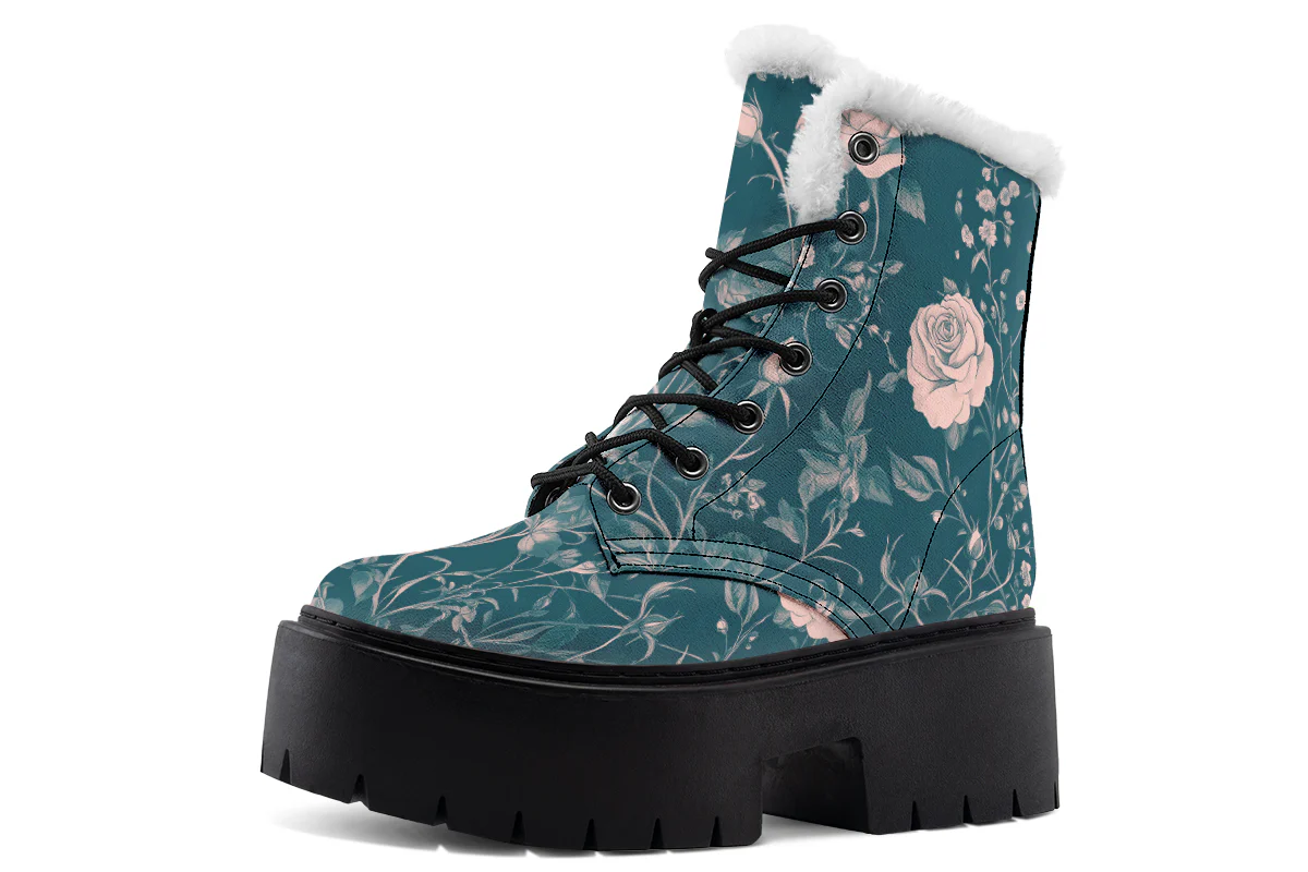 Teal Rose Romance Platform Winter Boots - Image 2