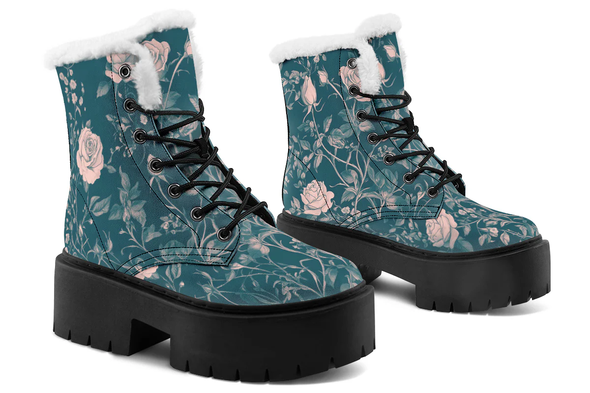 Teal Rose Romance Platform Winter Boots - Image 4