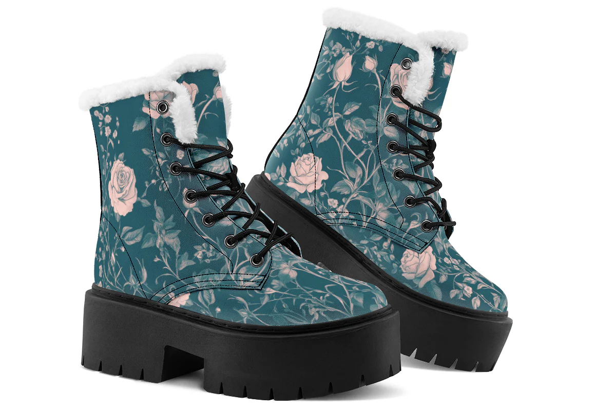 Teal Rose Romance Platform Winter Boots - Image 5