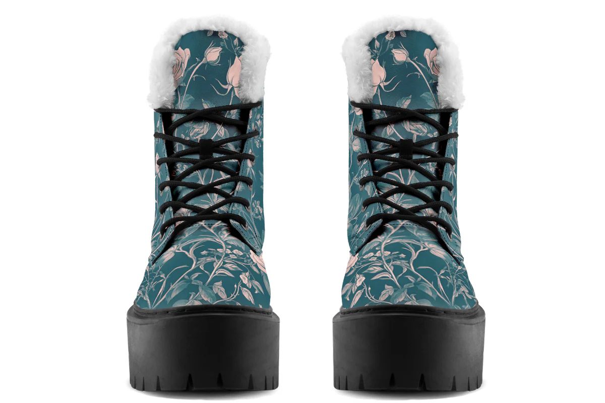 Teal Rose Romance Platform Winter Boots - Image 7