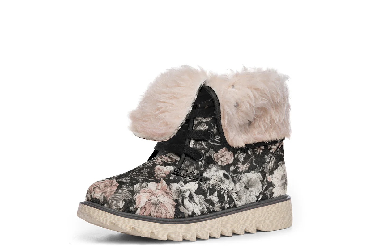 Vintage Peonies Fold Over Winter Boots - Image 11