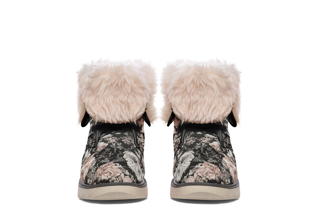 Vintage Peonies Fold Over Winter Boots - Image 12