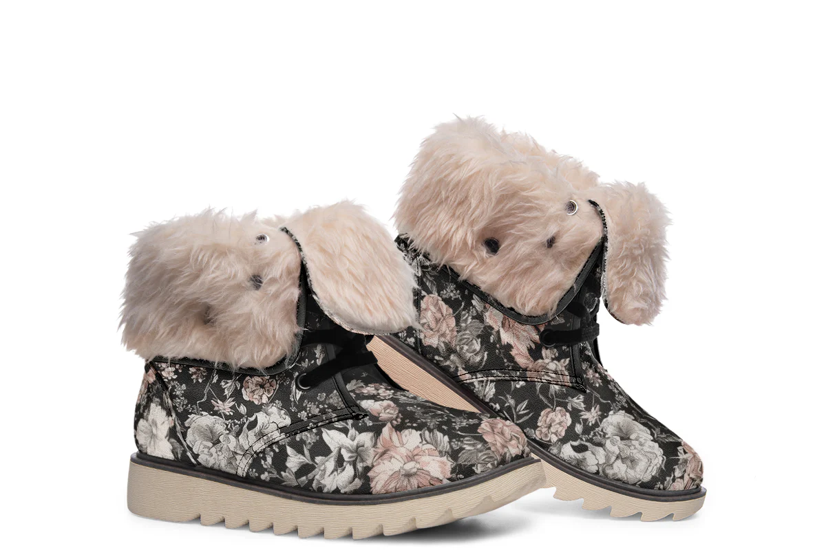 Vintage Peonies Fold Over Winter Boots - Image 15