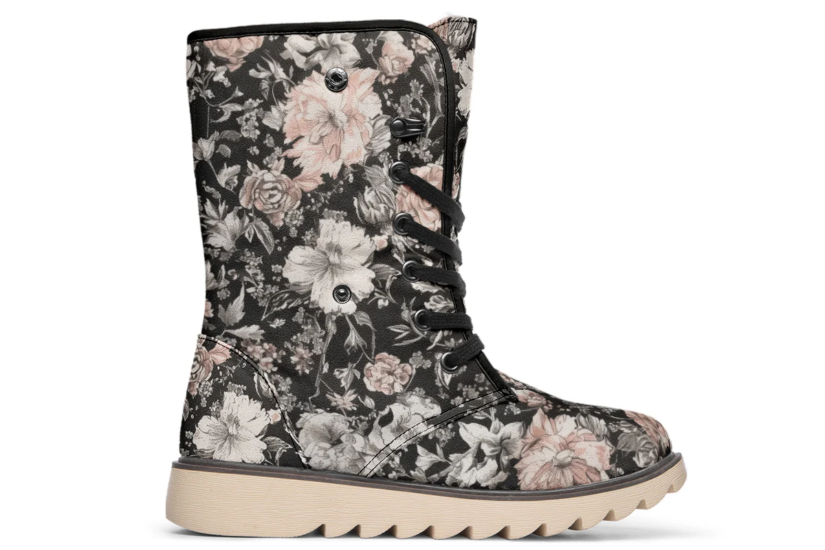 Vintage Peonies Fold Over Winter Boots - Image 3