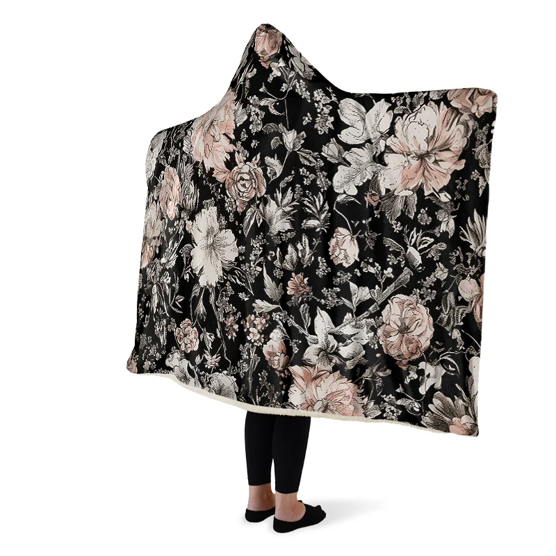 Vintage Peonies Hooded Blanket - Image 6
