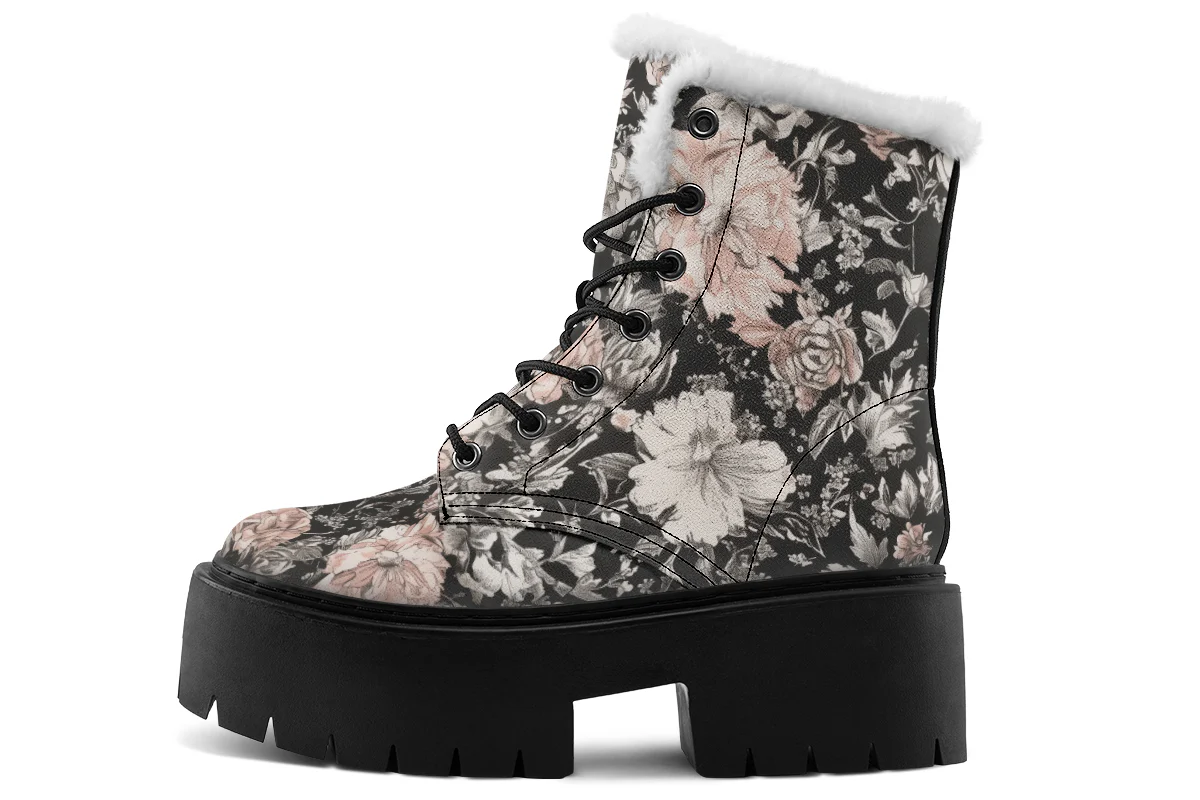 Vintage Peonies Platform Winter Boots