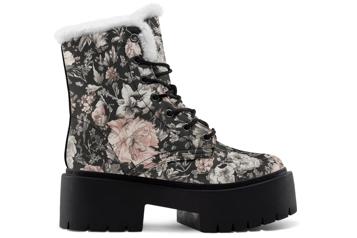 Vintage Peonies Platform Winter Boots - Image 3